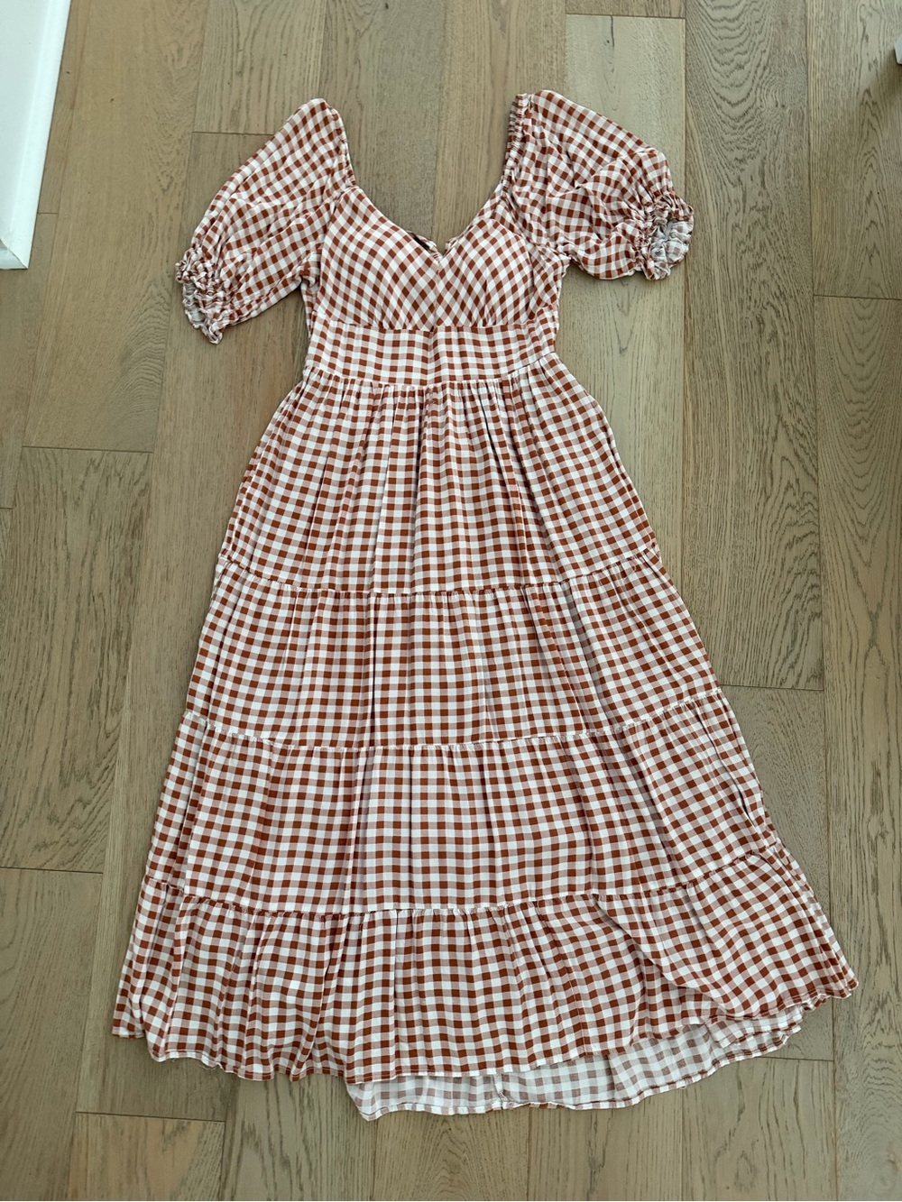 Pink Lily Cream & Brown Gingham Midi Dress